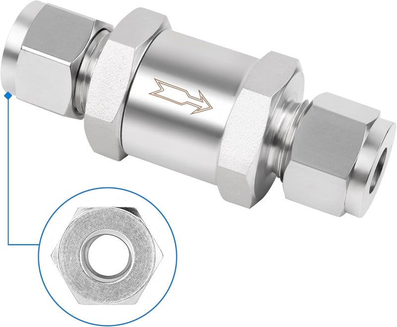 Yoebor 304 Stainless Steel Detachable Compression Check Valve 3/8" OD x 3/8" OD One Way Non-Return Valve for Water Oil Gas, 1pc - Image 4